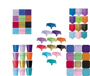 Solid Colours Party Plates Napkins Tablecovers Tableskirts Cups 24 colours - Picture 1 of 160