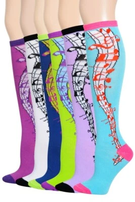 2 PARES CALCETINES MUJER MULTICOLOR NOTA MUSICAL NOVEDAD HASTA LA RODILLA TALLA 9-11 Foto 1 de 4