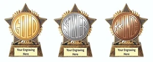 Gold Silver Bronze 90mm Trophy Star Antique Gold Resin Free Engraving - Picture 1 of 17