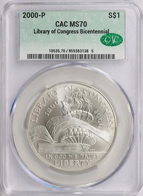 2000-P Library of Congress Silver Commemorative Dollar CACG MS70 - Image 1 of 2