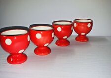 4 Vintage Ceramic Egg Cup Art Pottery Red White Polka Dot Pattern