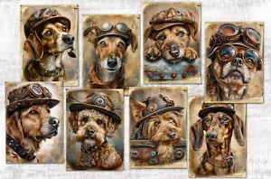 8 süße Steampunk Hunde Sepia Kartenherstellung Etiketten Kartenaufleger Verzierungen - Bild 1 von 3