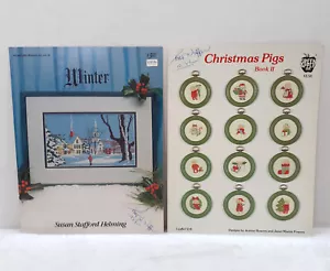Vintage Christmas Counted Cross Stitch Leaflets x2 Helmsford Green Apple 1980s - Picture 1 of 12