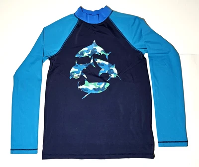 Lands End Kids Long Sleeve Blue Tee Shark Graphic Print Size L 14-16 - Image 1 of 4