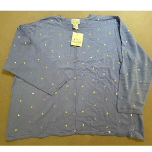 Quaker Factory Sweater Purple 3X Polka Dots Button Long Sleeve Cardigan - Picture 1 of 6