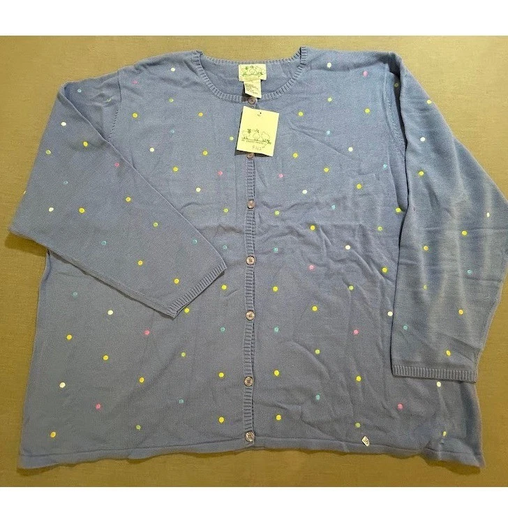 Quaker Factory Sweater Purple 3X Polka Dots Button Long Sleeve Cardigan - Image 1 of 4