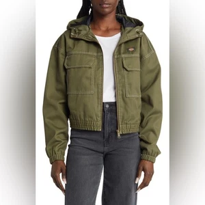 Dickies Women’s Olive Green Cropped Workwear Jacket Hooded Utility Boxy XS - Picture 1 of 12