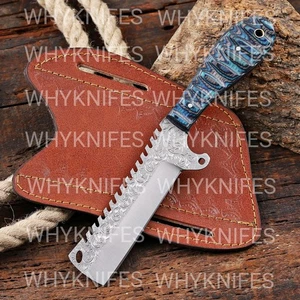 Hand Engraved Steel Bull Cutter Knife Full Tang Heavy Duty Butcher Blade NoTriff - Picture 1 of 9