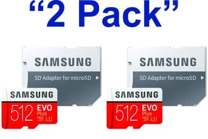 2 Pack New Samsung EVO Plus 4K U3 512GB MicroSDXC Flash Memory Card W/ Adapter - Picture 1 of 2