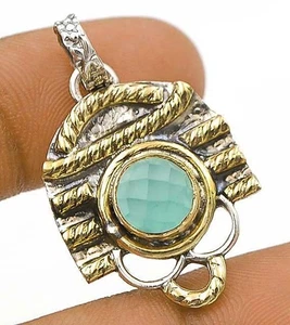 Natural Two Tone Aquamarine Chalcedony 925 Sterling Silver Pendant - Picture 1 of 1