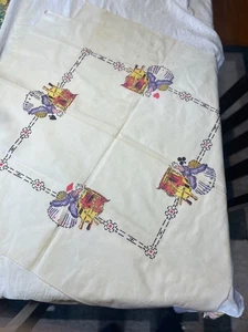 VTG  Playing Card Tablecloth Painted 60-70’s Queen’s Square Card Table Size - Picture 1 of 12