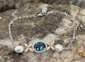 Brazalete Clogau de platino y oro rosa de 18 quilates con diamantes y topacio del Jubileo de la Reina 19 cm - Imagen 1 de 14