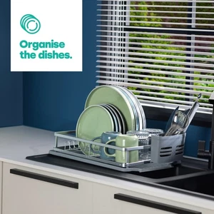 LIVIVO Abtropfgestell Aluminium grau Geschirr Trockengestell mit Abtropfschale & Utensil - Bild 1 von 8