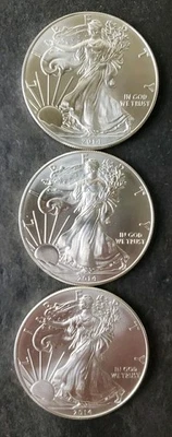 Lot of Three 2014 $1 American Silver Eagle Dollars - Image 1 of 3