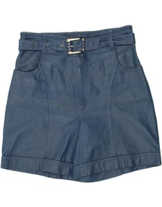 VINTAGE Womens Leather High Waist Shorts IT 46 Large W34 Blue Leather BZ11 - Picture 1 of 4