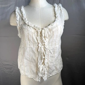 ZARA Damen cremefarbenes ärmelloses Top mit Ösen zum Binden vorne Rüschenbesatz Größe S schick - Bild 1 von 11