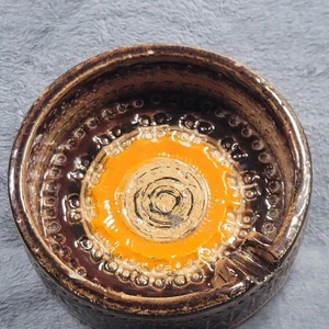 Vintage Italian Pottery Ashtray Mid Century Glazed 6" Made Italy Decor Some Chip - Picture 1 of 10