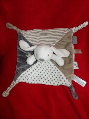 Doudou Plat Obaibi Lapin Blanc Gris Rayure Etoile - Photo 1/2