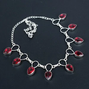 Mozambique Garnet Gemstone 925 Sterling Silver Handmade Necklace Jewelry 18" - Picture 1 of 5