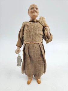 VTG Standing Chinese Fisherman 6.5" Doll W/ Fishing Net Carrying Fish - Picture 1 of 9