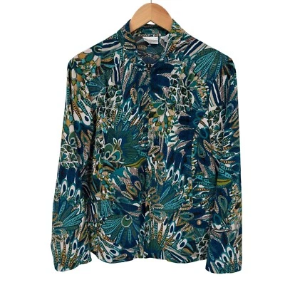 Chaqueta Zenergy Chicos Cremallera Completa Mujer 2 Grandes Azul Verde Poliéster Estampado Pavo Real Foto 1 de 4