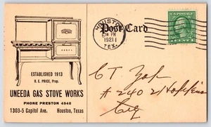 Postal de 1921 - Uso local - Uneeda Gas Stove Works, Houston, Texas - Imagen 1 de 2