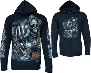 Grim Reaper Bike Rider Glow In Dark Tattoo Goth Zip Zipipped Hoodie Chaqueta con capucha - Imagen 1 de 3