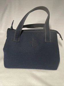 Lauren Ralph Lauren Bennington Zip Medium Satchel Bag Purse Navy Blue Wool - Picture 1 of 19