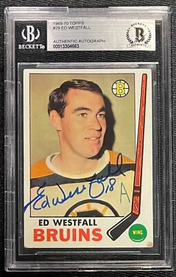 ED WESTFALL SIGNED 1969-70 TOPPS #29 BOSTON BRUINS CARD BECKETT AUTO 663 - Image 1 of 2