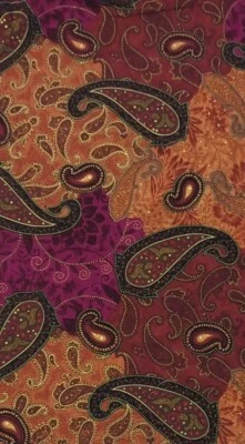 Timeless Treasures Paisley Wine Brown Gold Cotton Fabric - 32" - Image 1 of 3