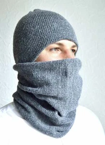 Hand made cashmere - mohair fluffy men's hat & snood scarf - Picture 1 of 4