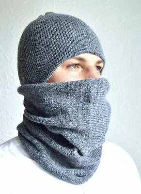 Cachemira hecha a mano - mohair esponjoso sombrero para hombre y bufanda snood Foto 1 de 4