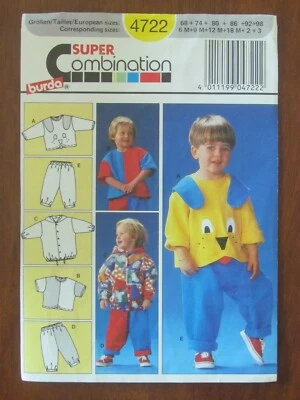 BURDA PATTERN - 4722 BABY TODDLER BOY PANTS TOP JACKET HOOD DOG 6mths-3yrs UNCUT - Image 1 of 2
