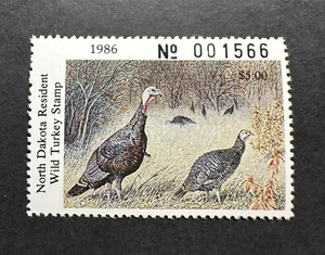 WTDstamps - 1986 NORTH DAKOTA - Lot4 - Upland Wild Turkey Stamp - MNH - Picture 1 of 2