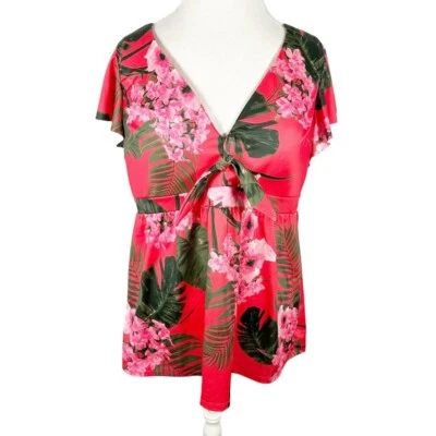 Camiseta de baño Tankini manga aleteada relajada cacique coral floral traje de baño talla 20 Foto 1 de 4