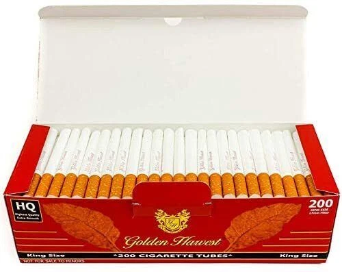 Golden Harvest Cigarette Filter Tubes - Red, King Size, Pack of 200 Tubes, Box of 5 Packs