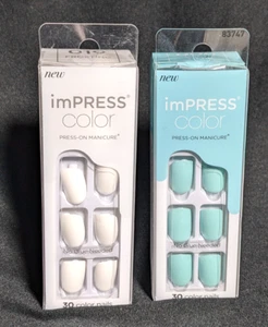 imPRESS Color Short Press-On Manicure Short Nails (Set of White &Mint) - Picture 1 of 5