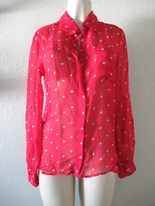 Diane Von Furstenberg red sheer Printed Silk Long Sleeve dot shirt Blouse Size 6 - Picture 1 of 7