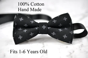 Boy Kids Baby Cross Pattern 100% Cotton Easter Black Bow Tie Bowtie 1-6Years Old - Picture 1 of 1