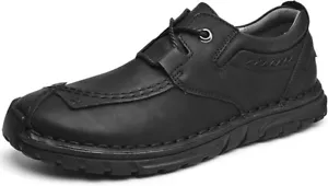 Mecolop Men's Leather Casual Shoes Fashion Sneakers Driving Loafers Walking Shoe - Picture 1 of 5