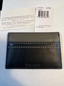 New Coach Small Card Case leather 76876 Black Gray - Picture 1 of 2