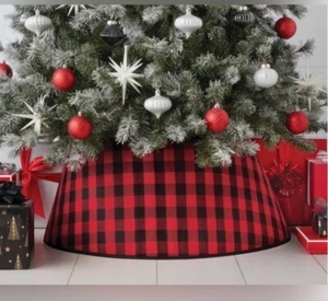 Collare albero di Natale rosso/nero tessuto check bufalo arrotolabile nuovo con etichette di Wondershop - Foto 1 di 8