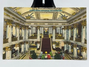 Linen Postcard Posted 1953 LOBBY of HOTEL JEFFERSON in RICHMOND VIRGINIA - Picture 1 of 7