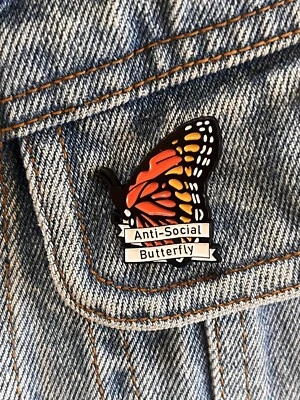 Anti Social Butterfly Funny Enamel Pin - Excellent Condition - Image 1 of 3