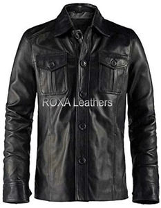 Elegant Men Genuine Lambskin Real Leather Shirt Jacket Black Biker Stylish Coat - Picture 1 of 4