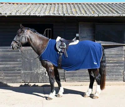 Rhinegold Fixed Chest Fleece Ride-On Rug, Horse Exercise Rug, 5.0"-7'0", Navy - Image 1 of 3