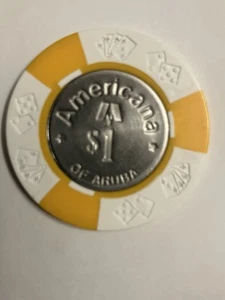 AMERICANA HOTEL CASINO $1 Hotel Casino Gaming Poker Chip - Palm Beach, Aruba - Bild 1 von 2