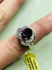 TJC Silberring UK Gr. M mit Granat und Diamanten Neu mit Etikett - Bild 1 von 6