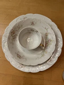 Haviland Limoges, 6er Set handbemalte Teller & Tassen Rosen Girlande rosa & weiß - Bild 1 von 14