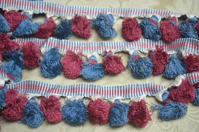 Borlas de seda Scalamandre vintage de 12 yardas borde de costura granate y azul francés 2" w Foto 1 de 4